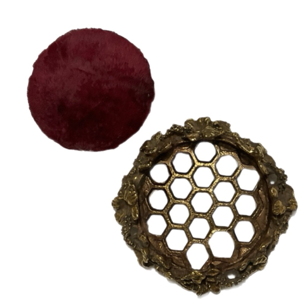 Vintage Red Velvet Pin Cushion with Brass Base - Picture 3 of 6